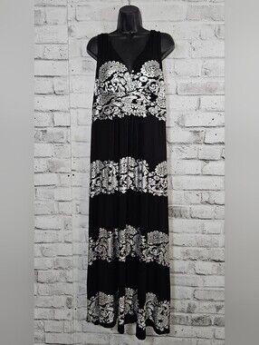 NWD Plus Black White Paisley Maxi Dress 2X Boho Sleeveless
